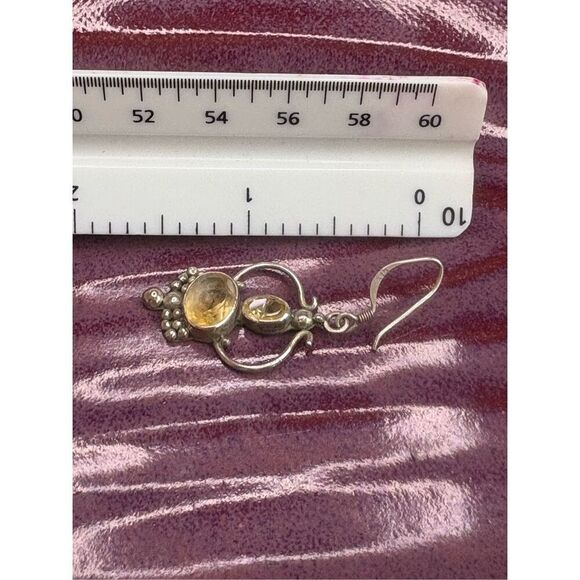 Vintage Yellow CITRINE Dangle / Drop Earrings in 925 Sterling Silver - Picture 9 of 10